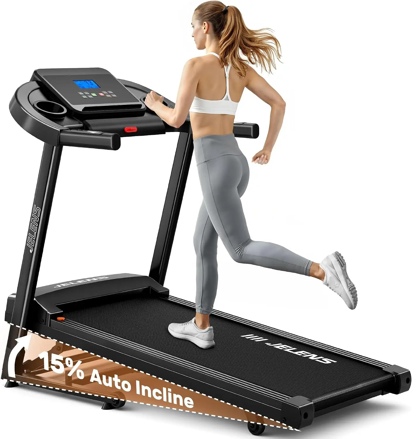 Walking Pad Treadmill, Folding Design, Automatic 0-15% Incline, Quiet 3.0HP Motor, App Connectivity, LCD Monitor, Pulse Sensors, 330 LBS Max Load