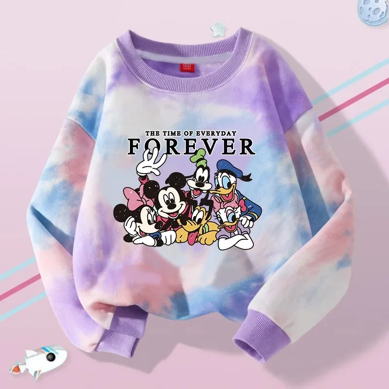 Disney Anime Sweatshirts Boy Girl Stylish Mickey Cartoon Clothes Soft Comfortable Versatile Top Tie-dye Jumper Cute Xmas Gift