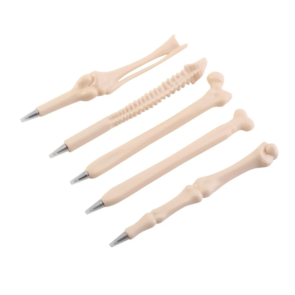 5PCS Practical Blue Ink Bone Shape Pens Plastic Shell Creative Novelty Pens Stationery Pens Promotional Giveaway