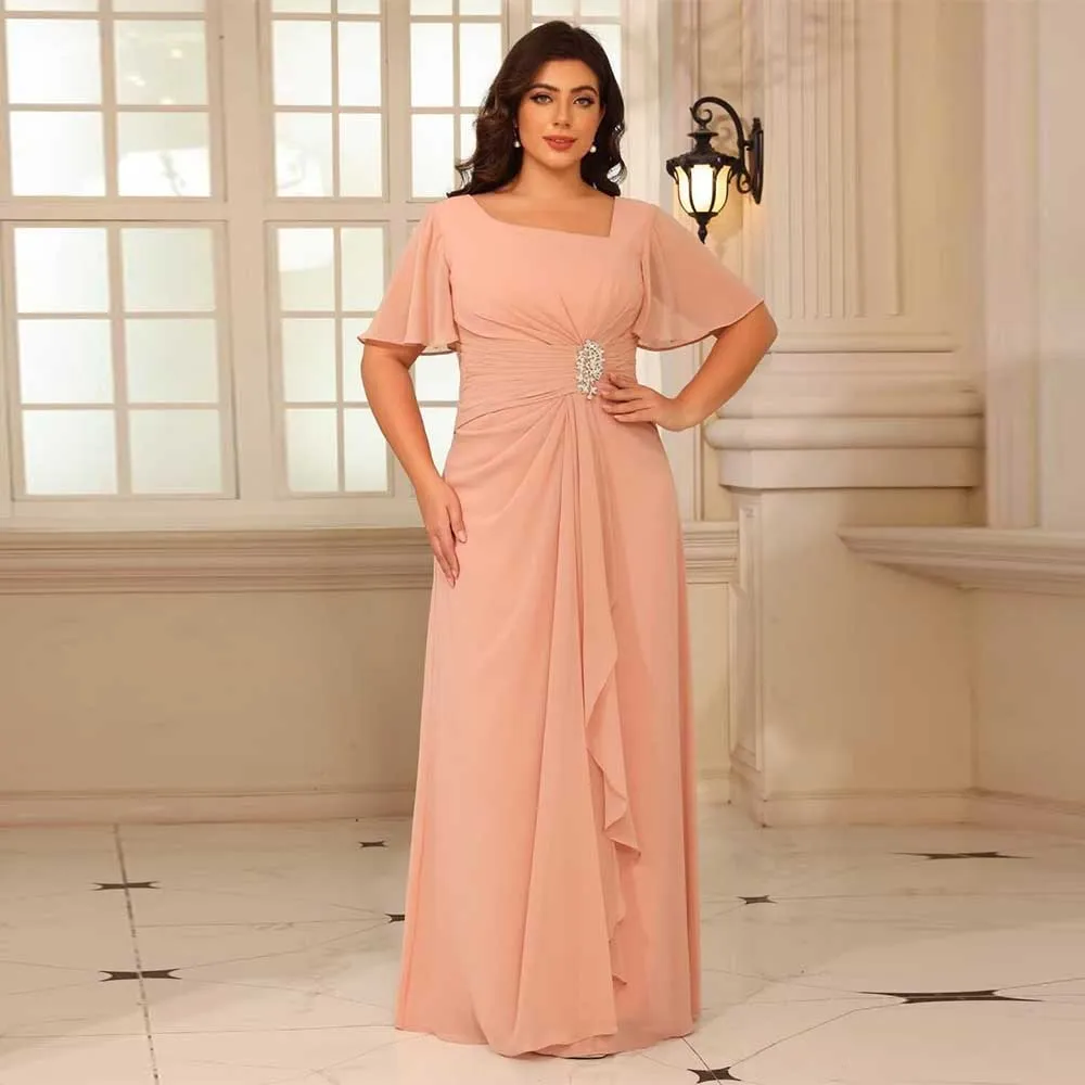 

Exquisite Women's Chiffon Mother of The Bride Dresses with Sleeves V Neck A Line Pleat Formal Evening Dress Customized 2025
