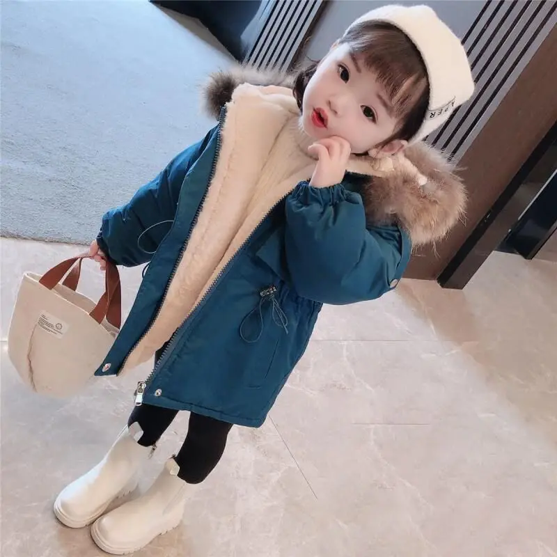 Girls Pie To Overcome Winter Cotton Jacket 2023 New Korean Version Children\'s Clothing Plus Velvet Thick Kids Coats -20 Degrees