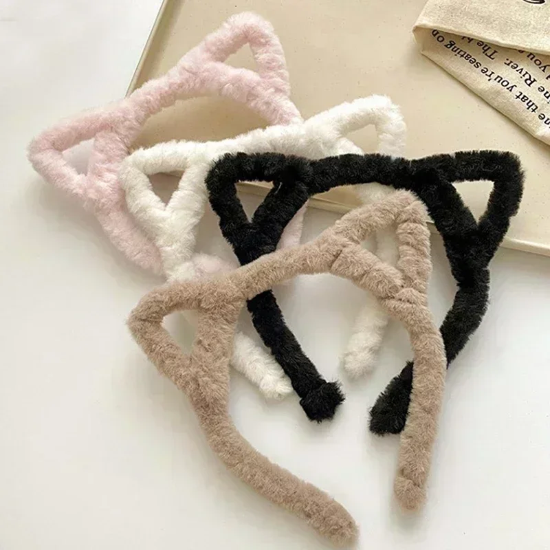 Cat Ears Womens Headband Woolen Velvet Hair Band Headwear Girl Wash Up Plush Hair Hoop Hair Accessories Autumn and Winter