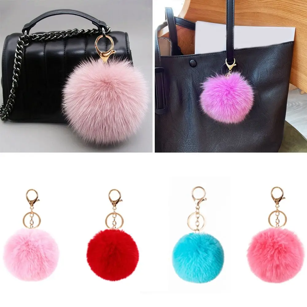 Cute Imitation Rabbit Fur Plush Ball Pendant Solid Color Hanging Decoration Fluffy Ball Keychain 8cm Bag Pendant Woman