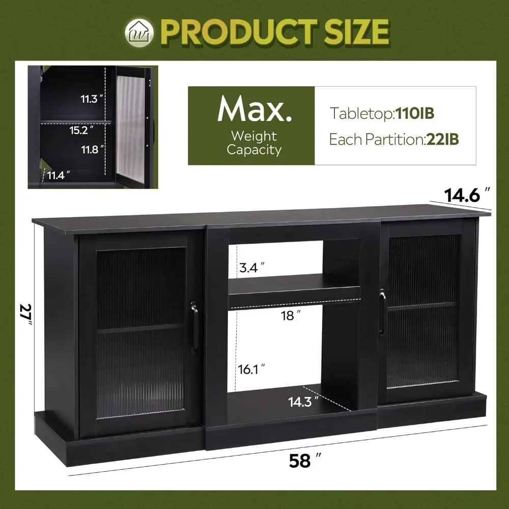 -TV Stand For 65 Inch TV,Storage And Shelves,TV Console Table Media Cabinet