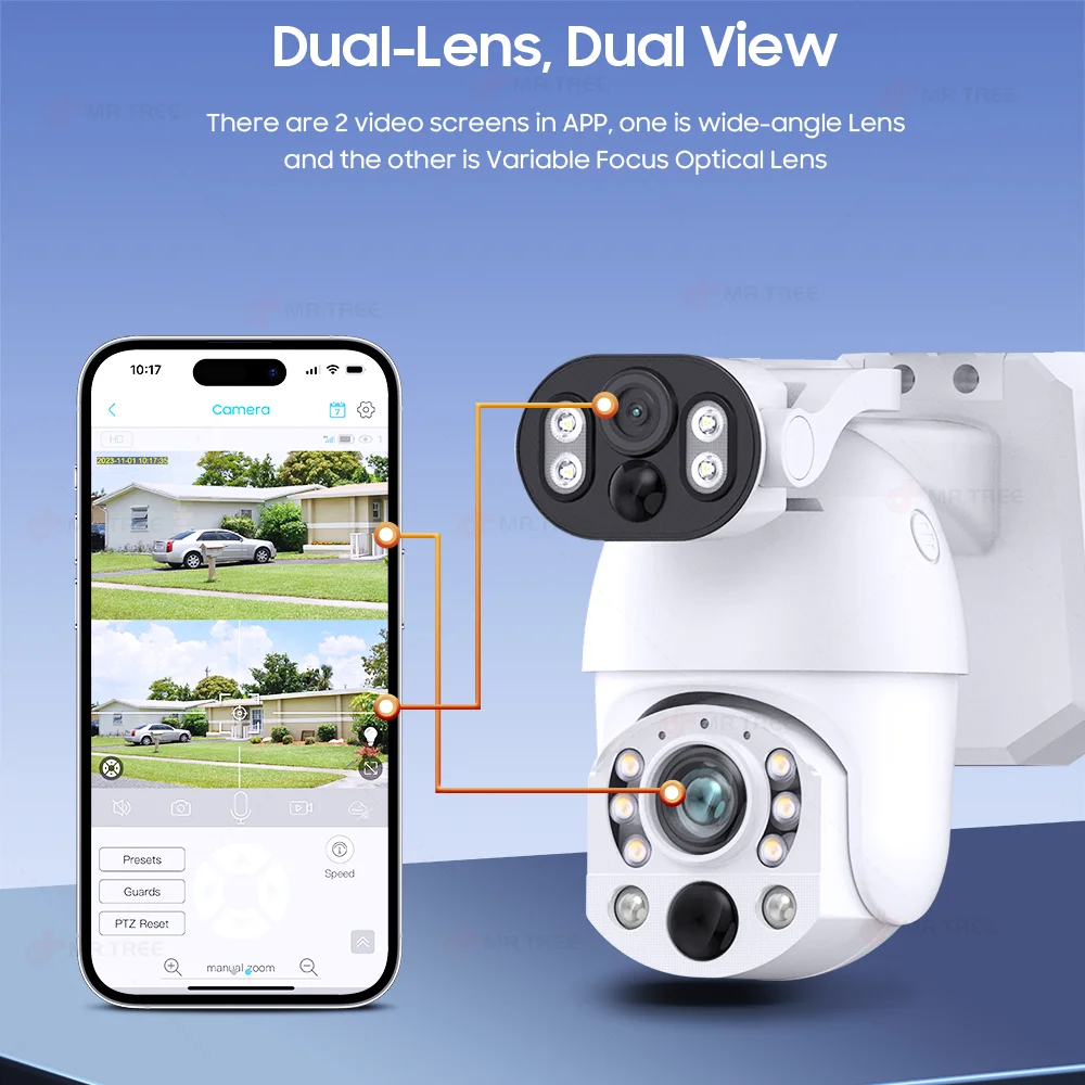 4K 50X Optical Zoom Dual Lens Solar Camera 10MP 4G Sim Card PTZ Surveillance WIFI Outdoor Security Humanoid Tracking CCTV IP Cam