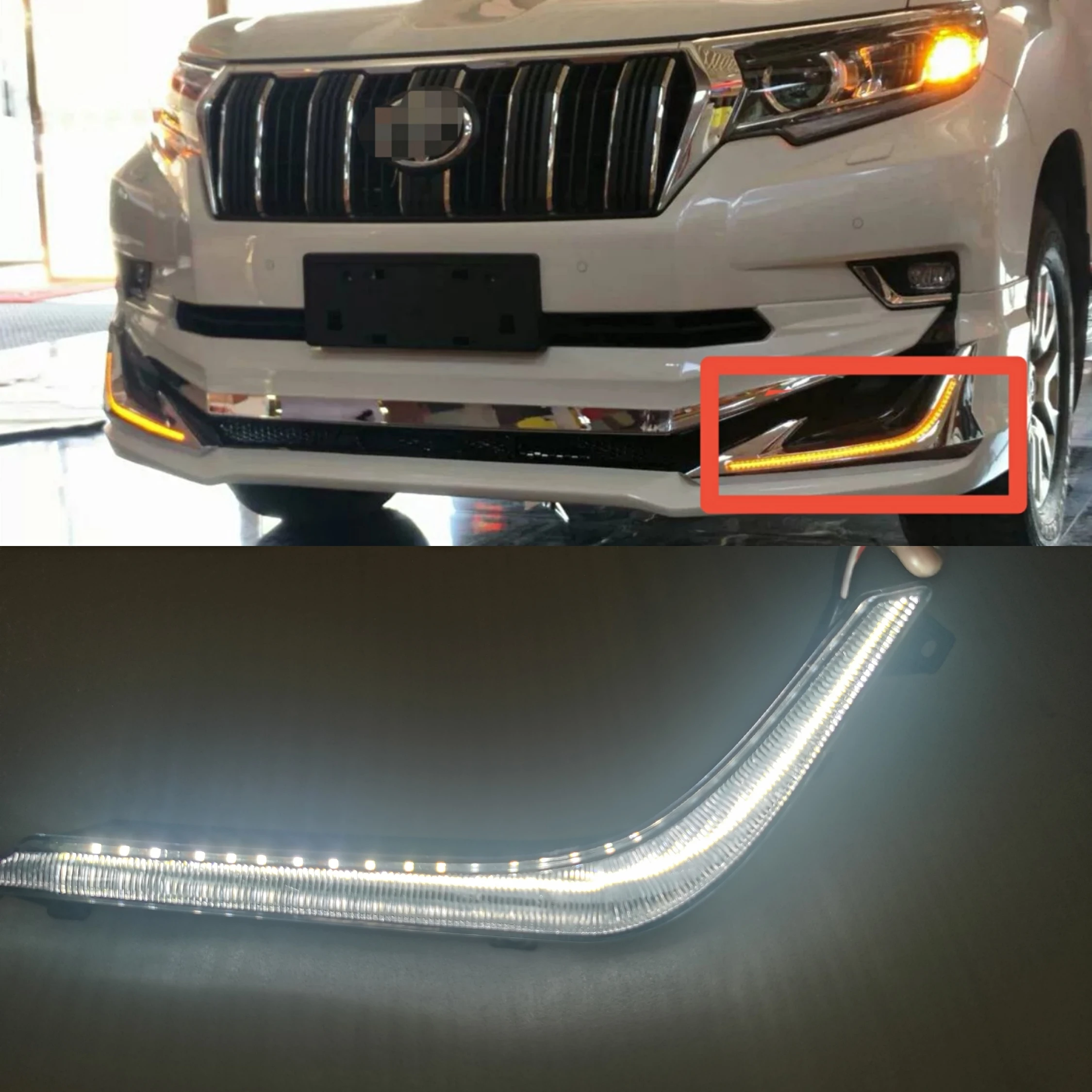 Car LED DRL Daytime Running Light for Toyota land cruiser prado 2700 10-17 With Yellow Turn Signal