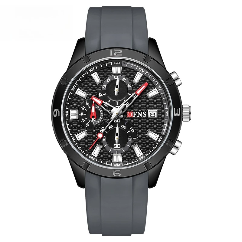 OFNS *brand hot-selling fashion trendy men's single calendar watch sports waterproof three-eye six-pin men's quartz watch