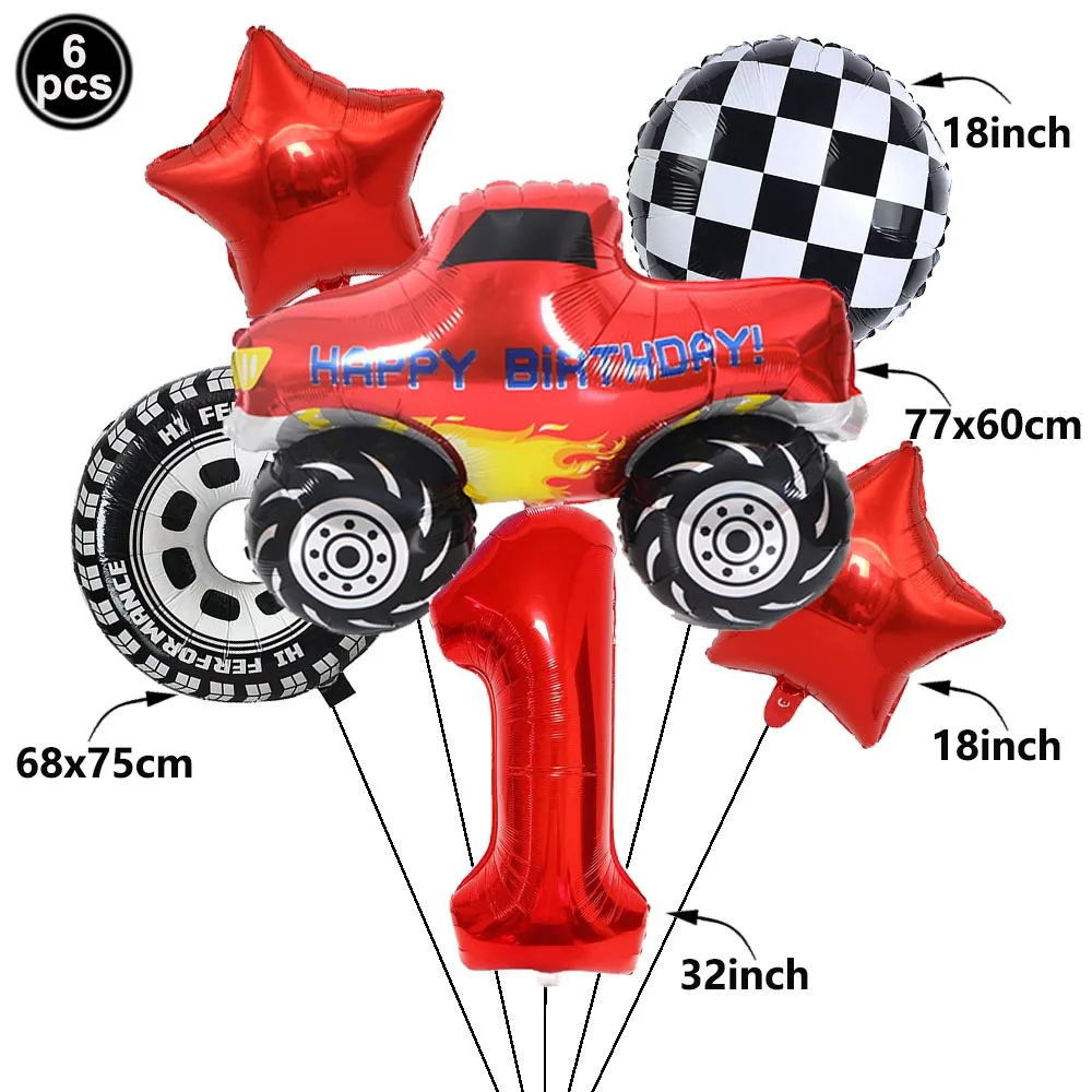 Monster Truck Birthday Balloon Set 1-9th Birthday Decor Racing Checkered Flag Wheel Star Foil Balloons Baby Shower Party Decor