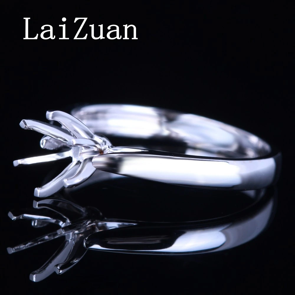 LaiZuan Solid 14K White Gold AU585 Women Trendy Fine Jewelry Semi Mount Engagement Wedding Ring Setting Fit Round Cut 5.5-6.5mm