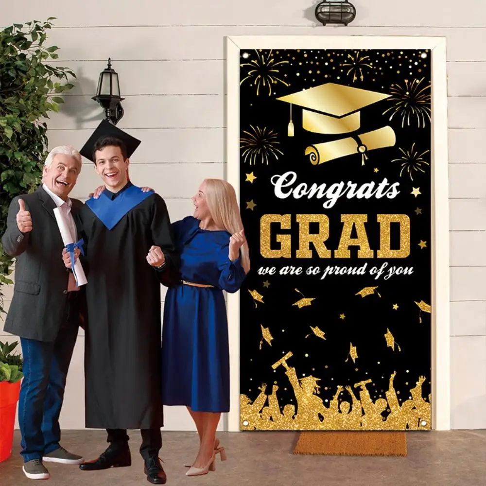 Czarne złoto Graduation Photography Backdrop 180x90cm Celebrate Graduates Theme Background Congrats Grad Polyester