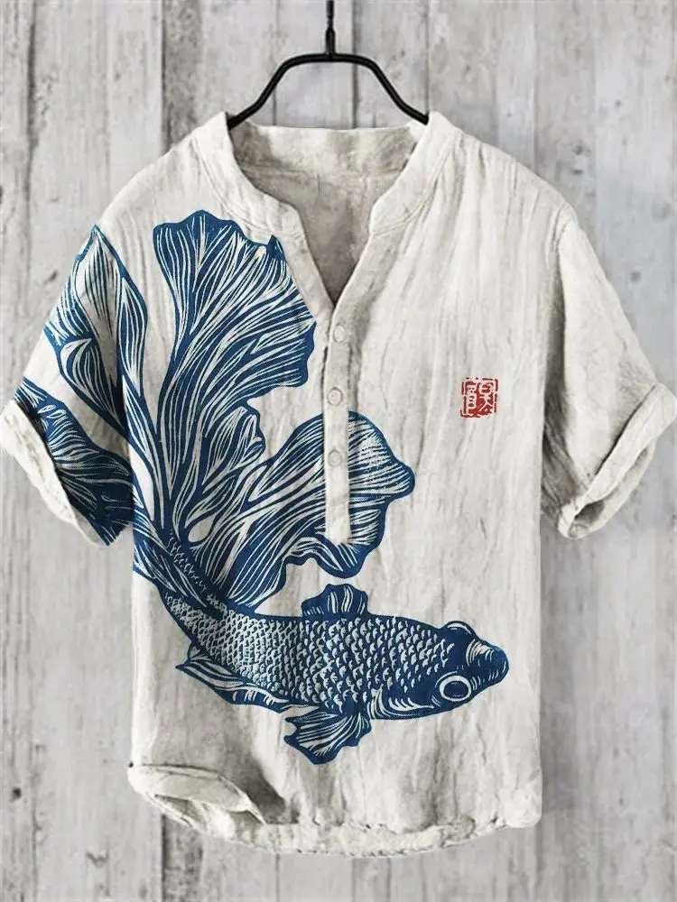 2024 New Linen Short sleeved Shirt Summer Fashion Men's Octopus Series Printed Thai Holiday Halloween