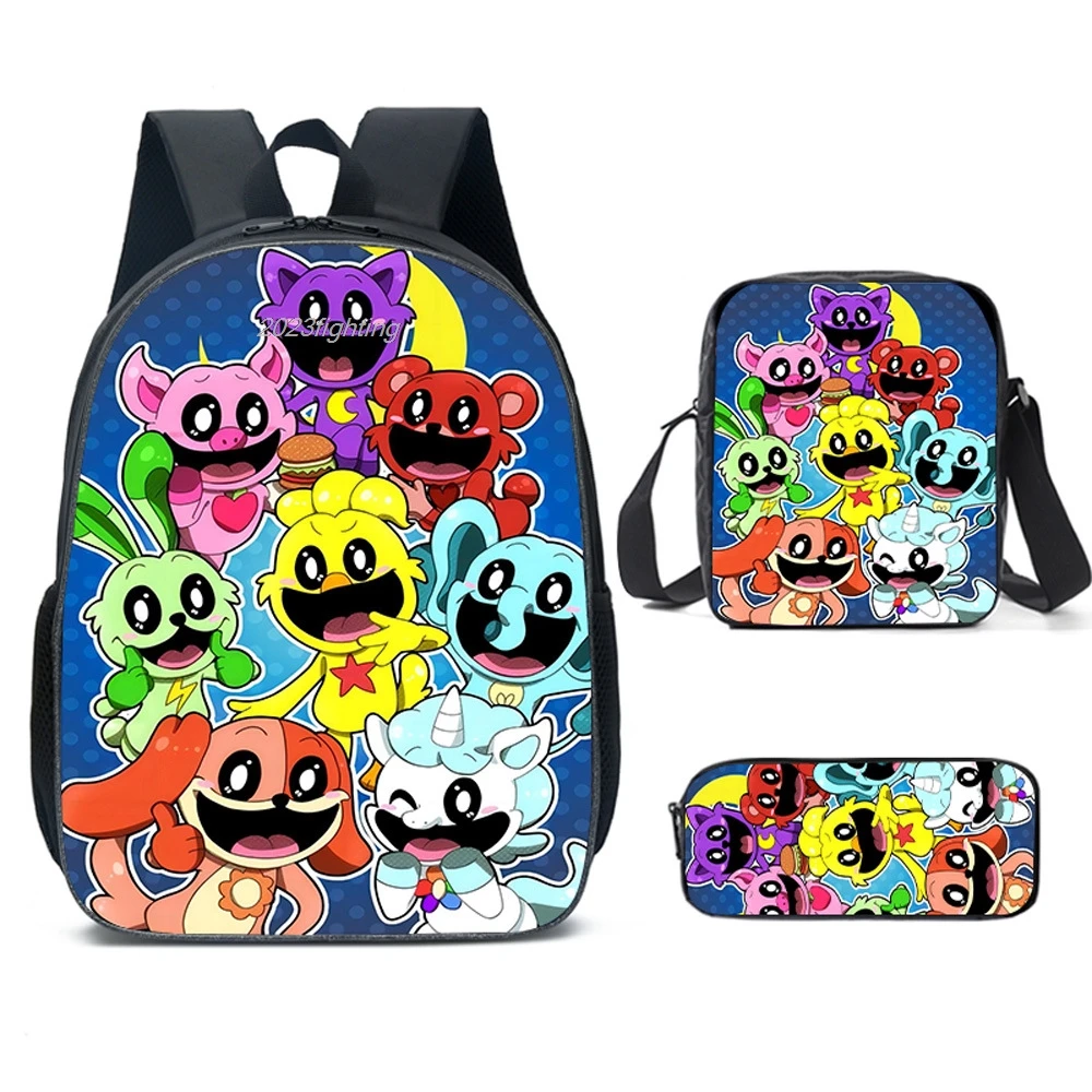 3pcs  Smiling Critters Backpack with Shoulder Bags for Boy Girls Cartoon Prints School Bags Mochila Best Gift for Children