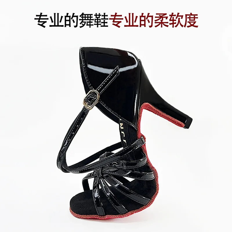 YSWEYOMIC Factory Supply Directly Latin Dance Shoes Customized Black Shiny and Matte Leather With Red Suede Sole For Competitive