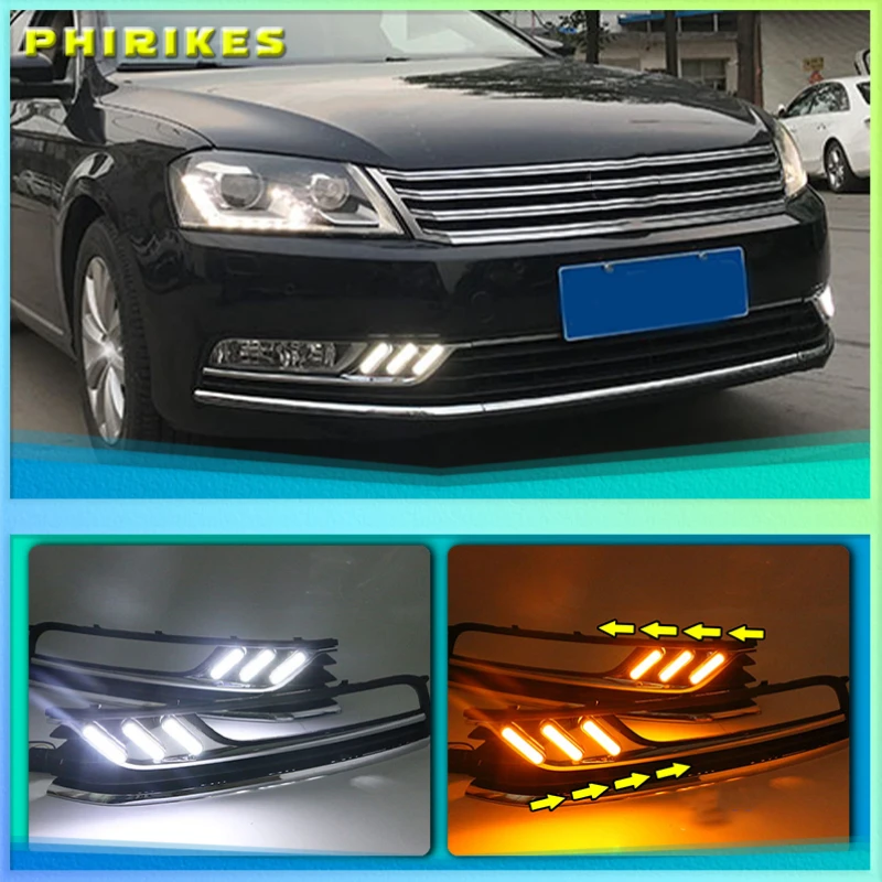 led drl daytime running light for Volkswagen Passat b7 with moving yellow turn signals and blue night running light