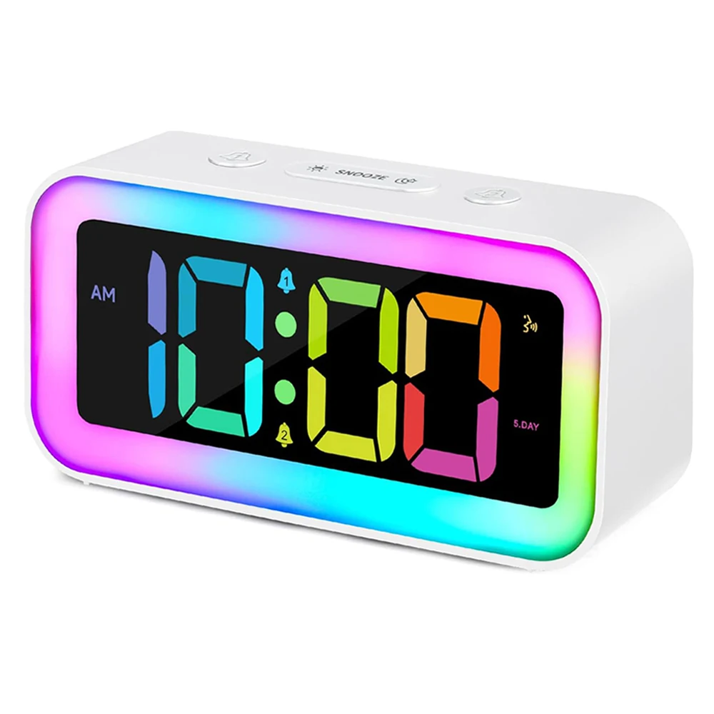 Digital LED Alarm Clock with Colorful RGB Night Light and Various Display Modes. Smart Sound Activated Backlight.Home Decoration