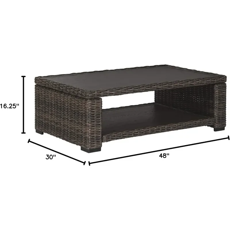 Outdoor Wicker Cocktail Table with Aluminum Frame Powdercoated Aluminum Frame, with Aluminum Tabletop and Lower Shelf