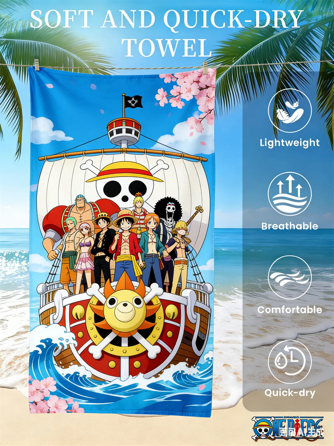 

One Piece Monkey D. Luffy Beach Towel, Anime Fans Exclusive Limited Edition Pirate Themed Bath Towel for Beach, Pool & Bathroom
