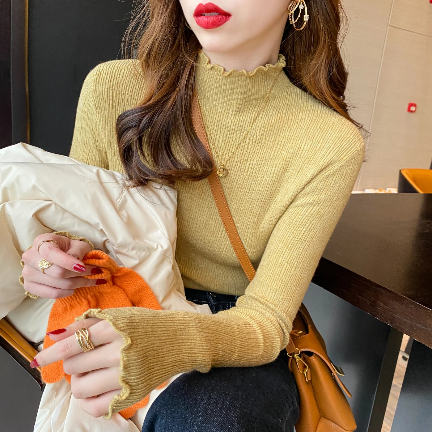 

Sueters De Mujer модный вязаный свитер женские пуловеры с воротником-стойкой вязаный свитер пуловер женские топы белые с длинным рукавом 2025 Q1037