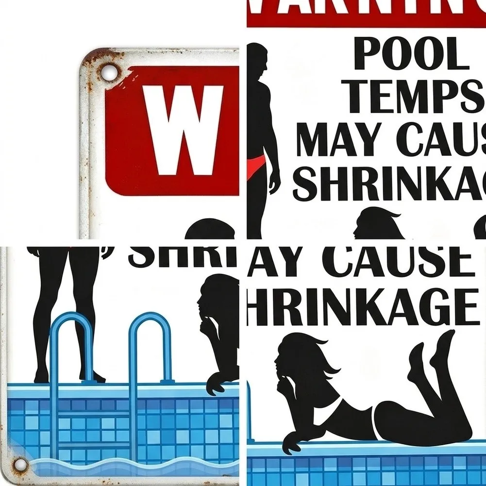 Metal Sign with Light-Hearted Pool Optimized for Visual Recognition in Open-Air Settings With Natural Lighting