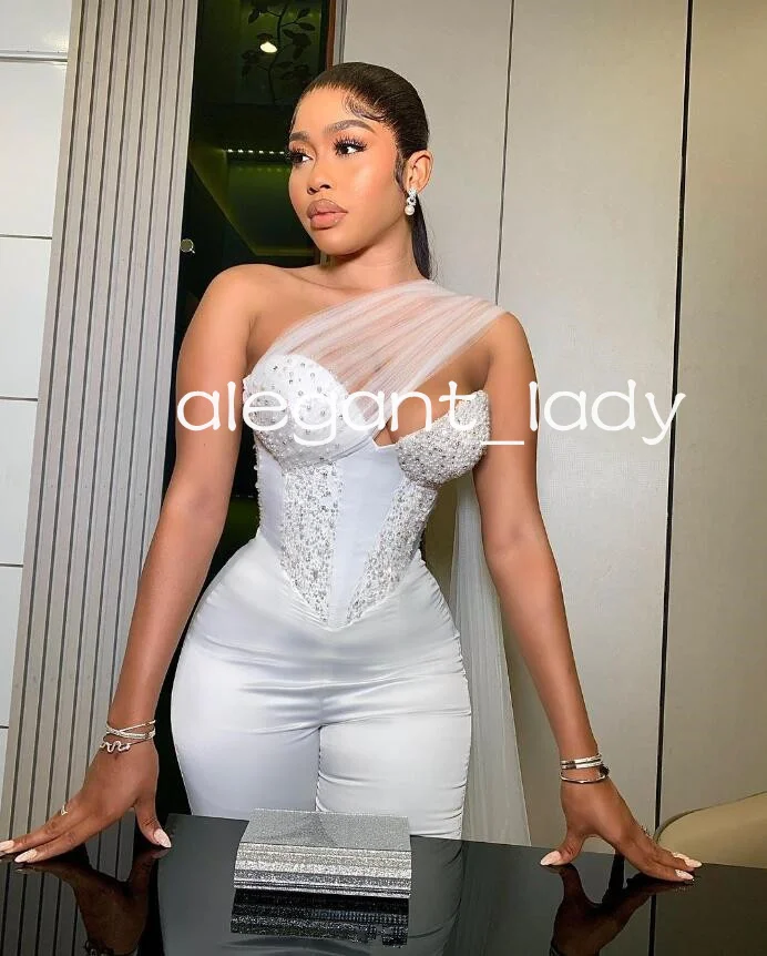 Sweetheart Corset Jumpsuit Wedding Dresses Luxury Pearls Lace-up Top Aso Ebi Customsized Bridal Gown Outfit Pant Suit