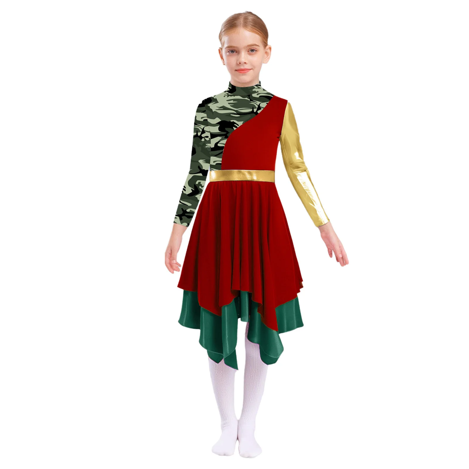 

Girls Kids Lyrical Dance Costume Long Sleeve Praise Dance Dress Liturgical Tunic Church Worship Choir Stage Performance Clothes