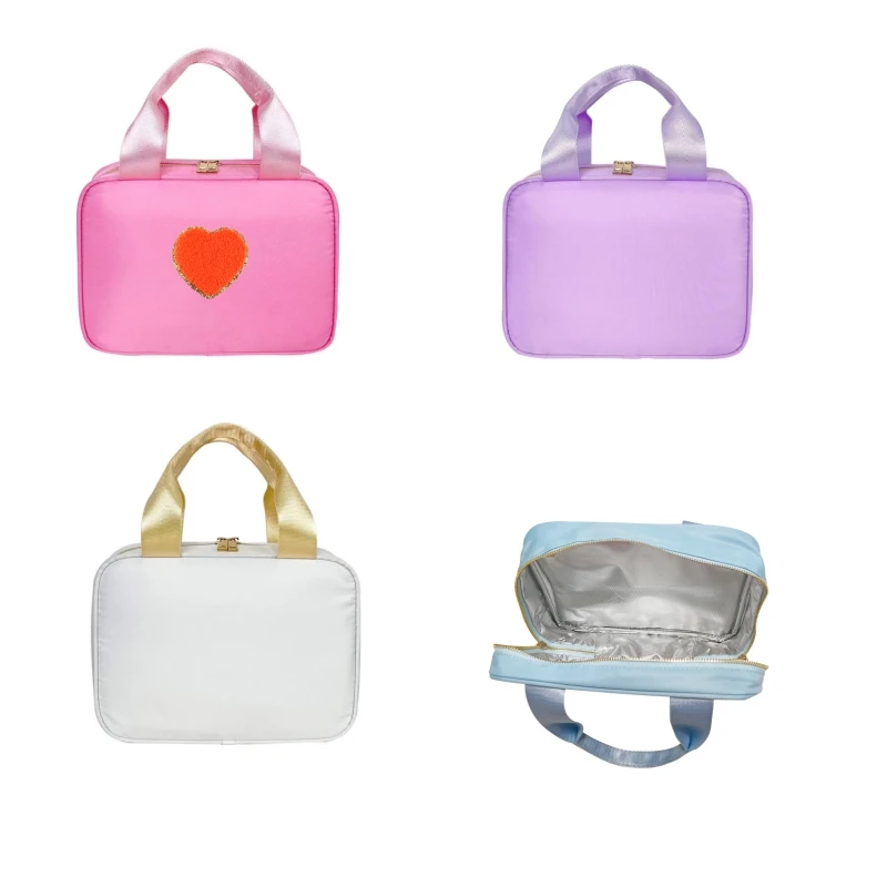 Nylon Insulated Lunch Bag Cooler Bag Student Kids Portable Lunch Box Candy Color Food Picnic Bags