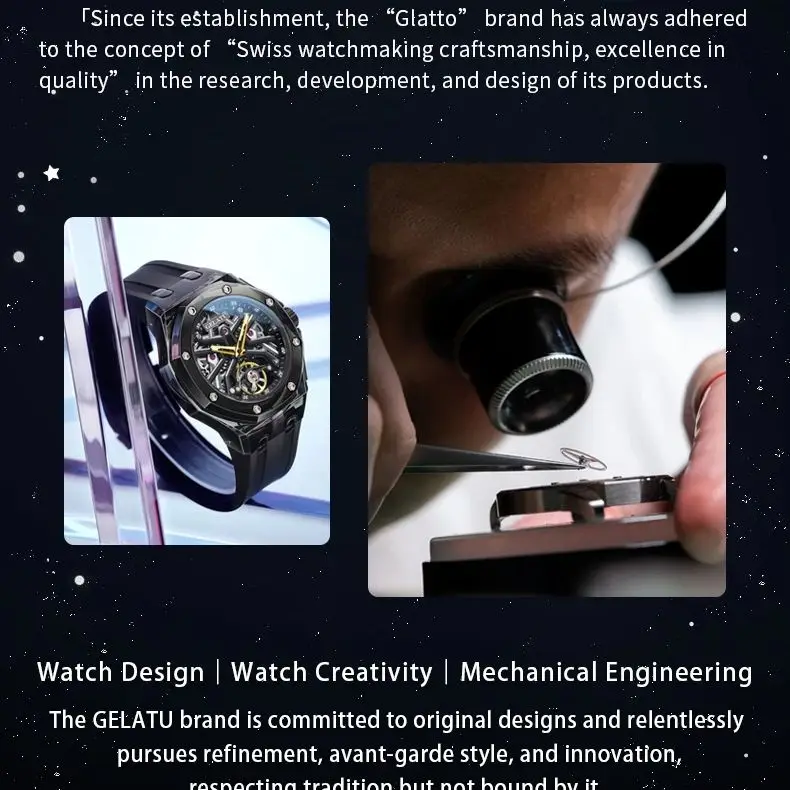 GELATU 8002 Hohl Herren Automatische Mechanische Uhr Top Luxus Transparente Lünette Silikon Wasserdichte Uhr Neue Männer Sport Uhr