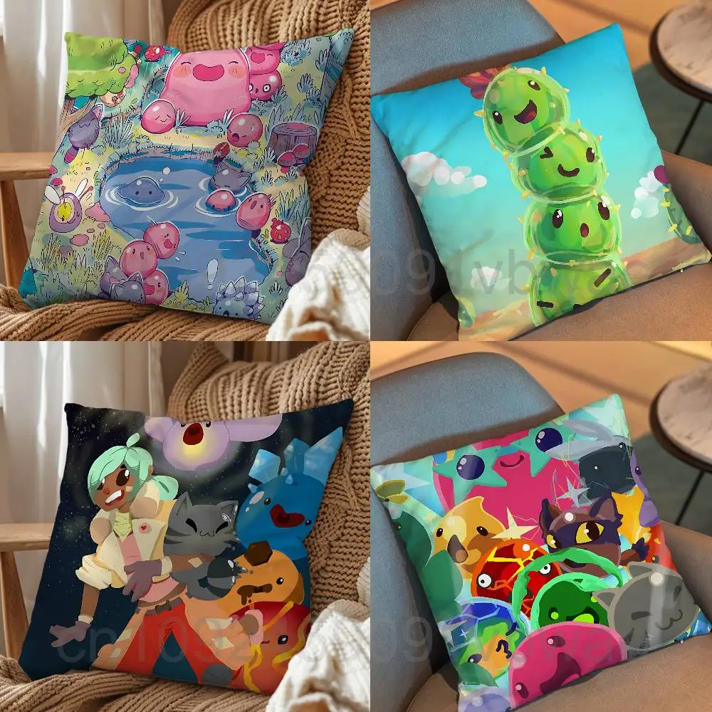 

cute Naughty Slime Rancher Pillow Case Square Double-Sided Printing Short Plush Sofa Cushion Cover Bedroom Bedside Pillow