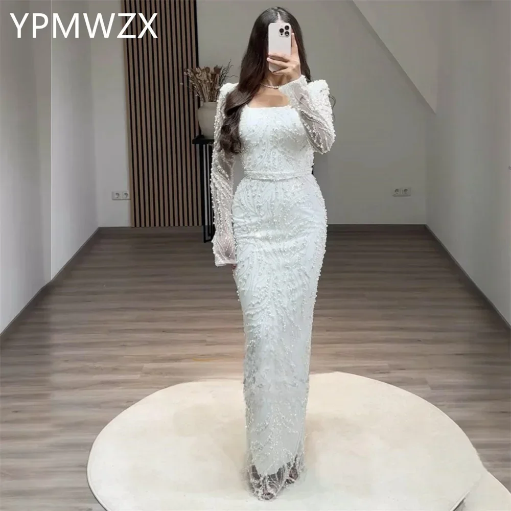 

Customized Party Dress Occasion Prom Gown YPMWZX Square Collar Column Floor Length Skirts Lace Bespoke Dresses Evening