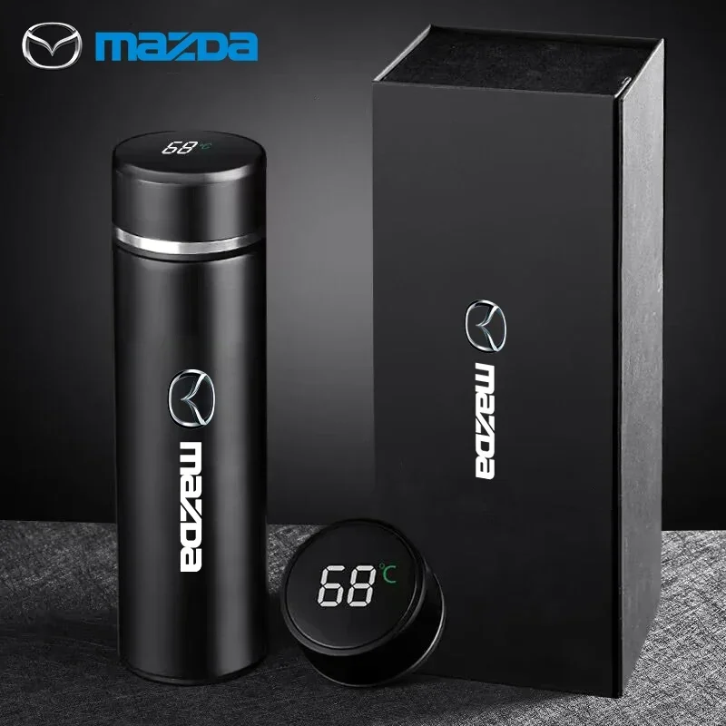 500ml Portable Car Smart Thermos Bottle Temperature Display Cup For Mazda 3 6 Atenza Axela Demio CX3 CX5 MP MS RX8 Accessories