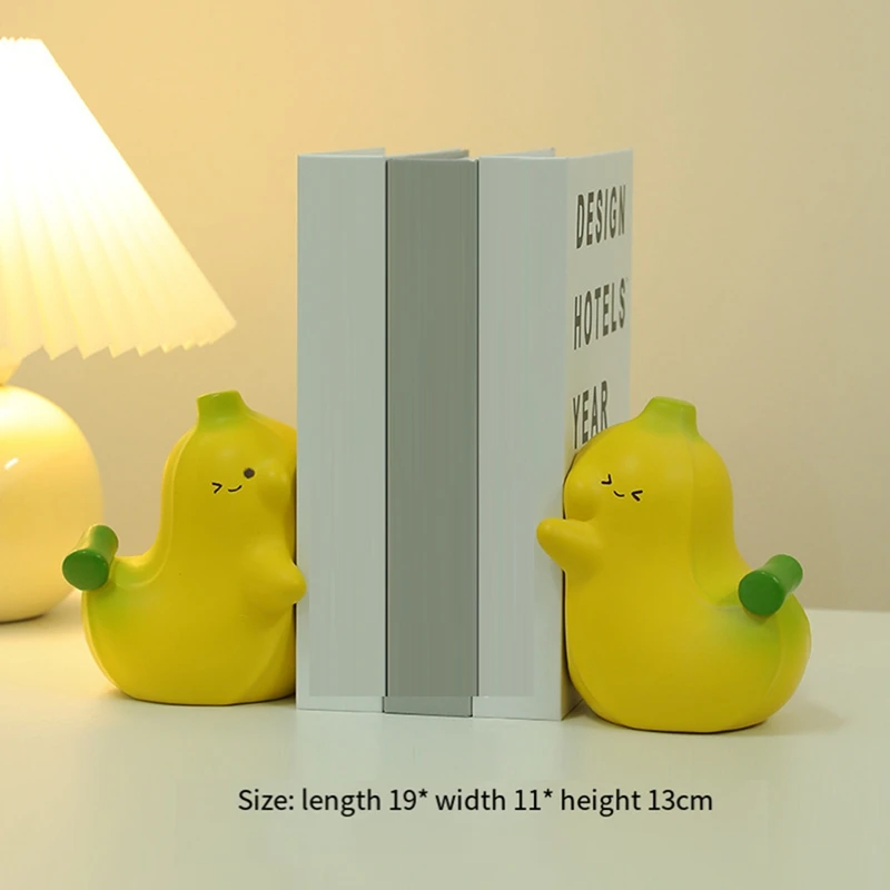 1 Pair Non-Skid Bookend Decorative Book Stoppers Holders Book Shelf Banana Shaped Book Ends Yellow For Home Desk Office