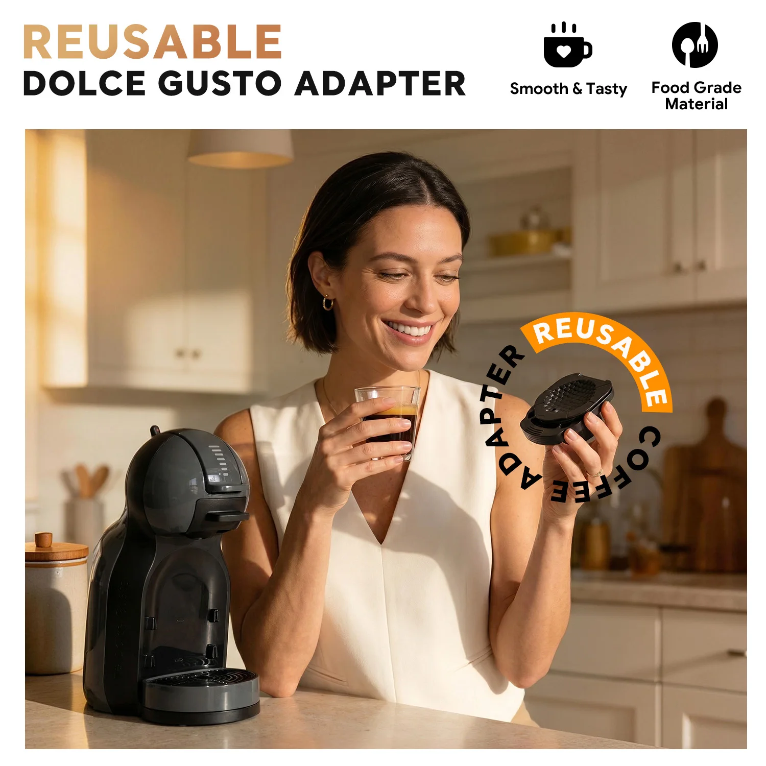 Dolce Gusto Adapter Reusable Refillable Coffee Capsule Compatible with Nespresso Pods for Genio S Piccolo XS Espresso Machine