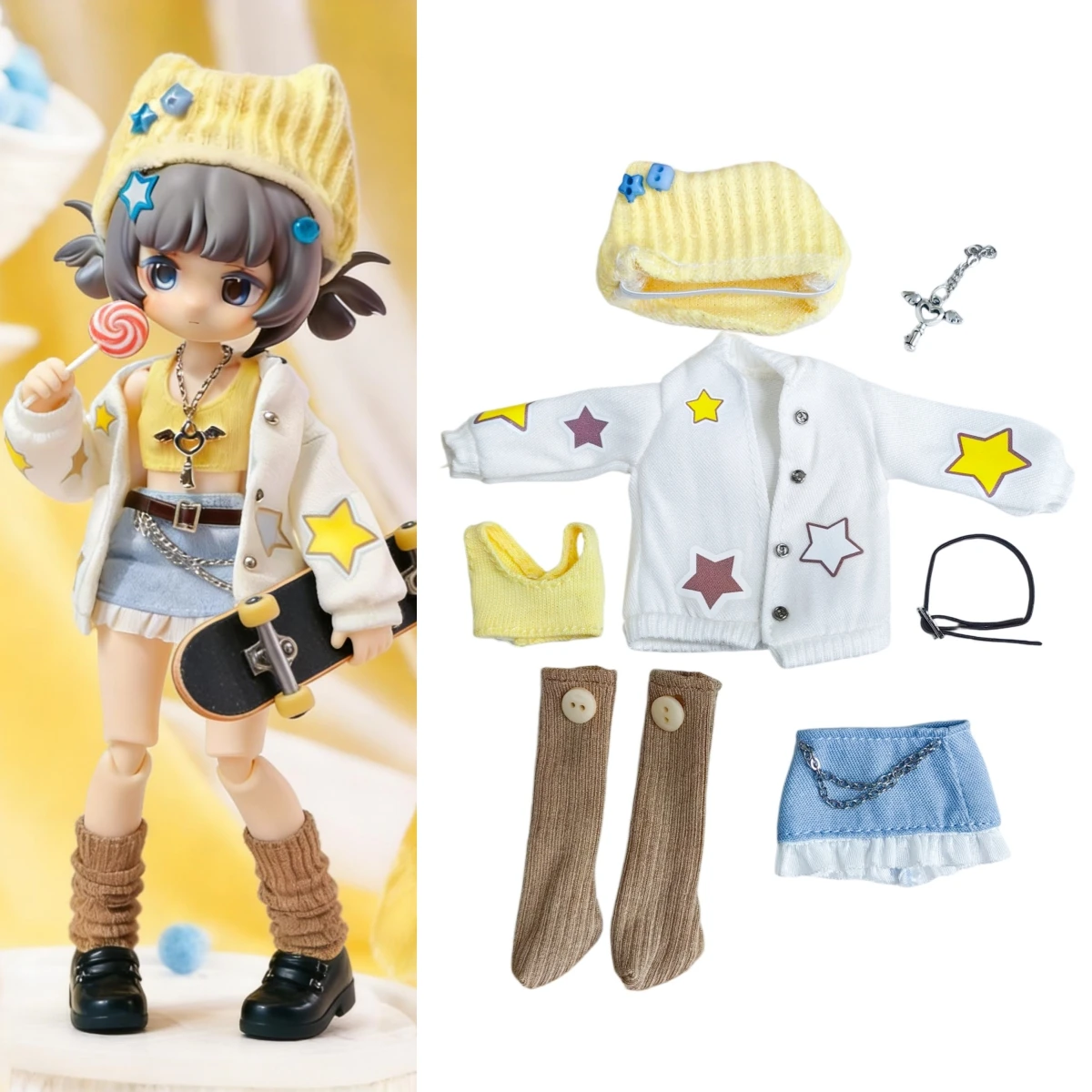 

For 1/12 Bjd Doll Cute Coat Vest Skirt Suit For 1/12 OB11 Obitsu 11 Body Doll Cloth Outfit Clothes