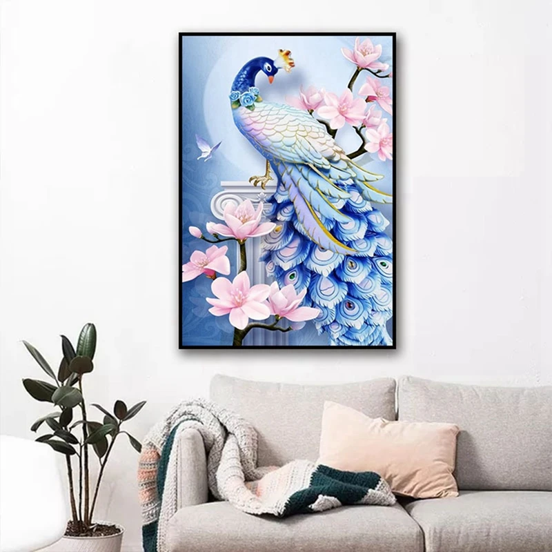 2X Paint With Diamond ricamo Blue Peacock Diamond Painting Full Round Picture Of Rhinestone Home Decor 01