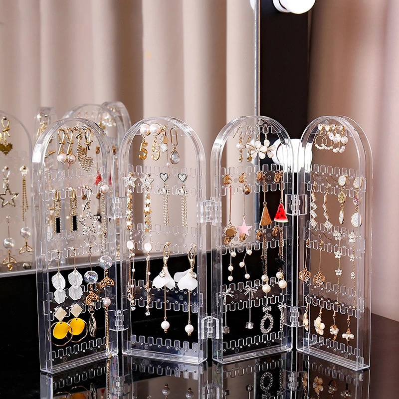 Necklace Jewelry Shelf Stand Holder Folding Earrings Studs Display Rack Panels Screen Organizer Storage Box