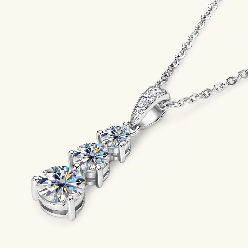 RAPRGOLD GRA Certified Round Moissanite Drop Pendant Necklace for Women S925 Sterling Silver Chains Wedding Neck Jewelry Gifts