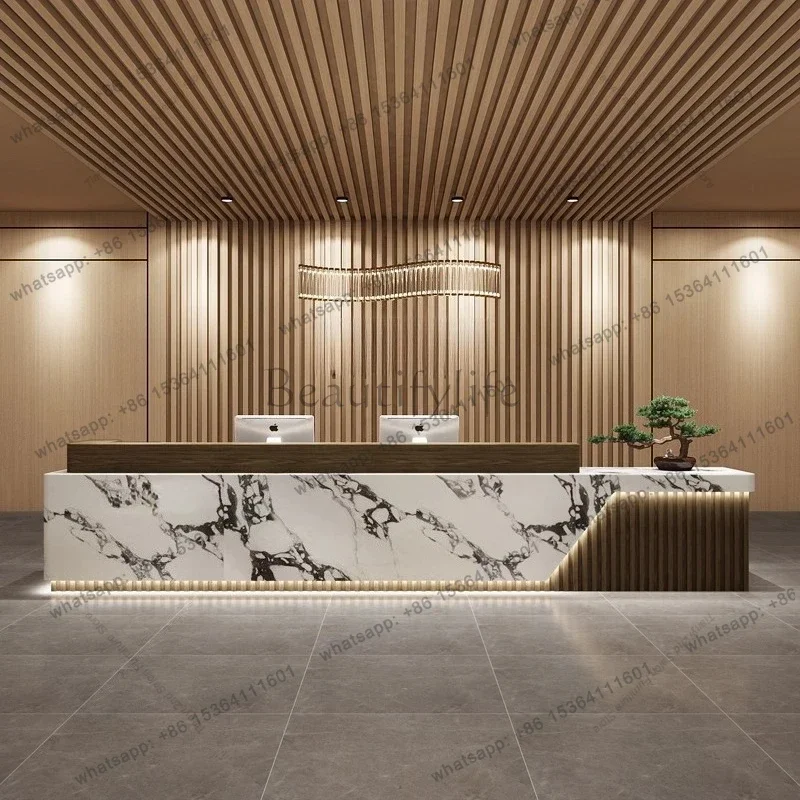 LSNordic Minimalist Company Reception Desks Modern Luxury Hotel Welcome Cashier Desks Beauty Salon Commercial Furniture FYRD