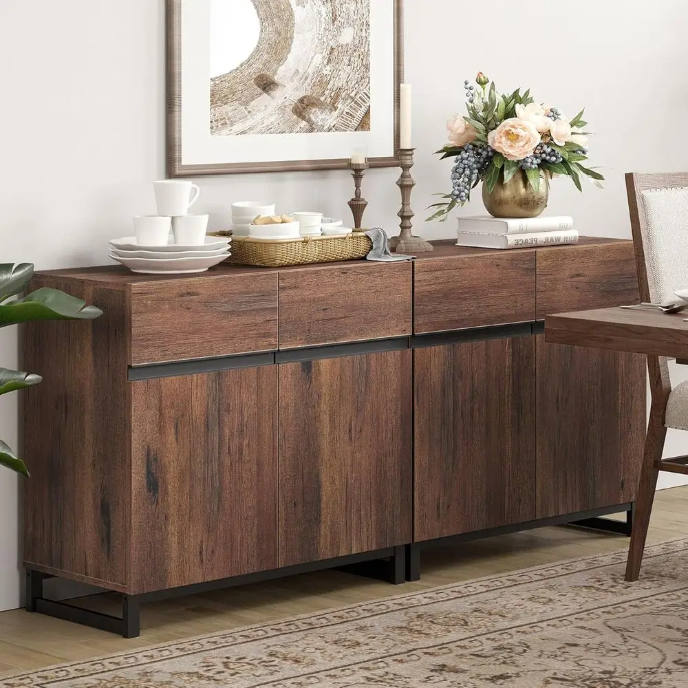 

Многофункциональный буфет-сервант 2-в-1 с регулируемыми полками и металлическим основанием, идеально подходит для кофейни, хранения вещей, гостиной.