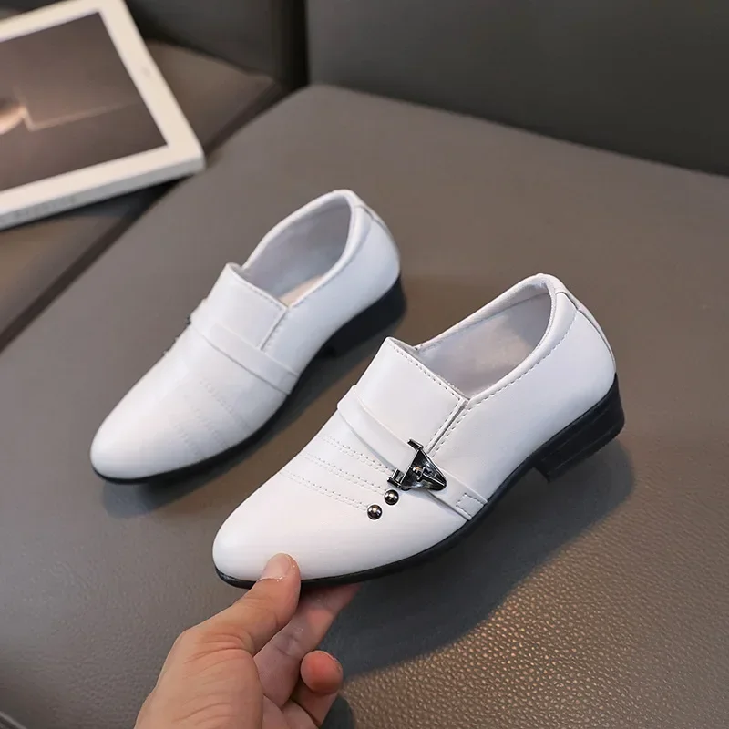 Children\'s Leather Shoes for Boys Toddler Kids Party Wedding Formal Performance Shoes School All-match Black White Loafers Shoes