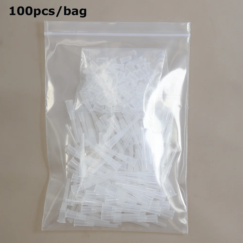 100pcs/Bag Liquid Dispenser Needles Syringe Tips Round Plug Cap Transparent Plastic Cover