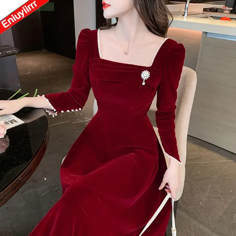 Night Party Long Max Dresses Fashion Women 2023 Chic Korea Design Vintage Retro Elegant A Line Feminine Vestidos