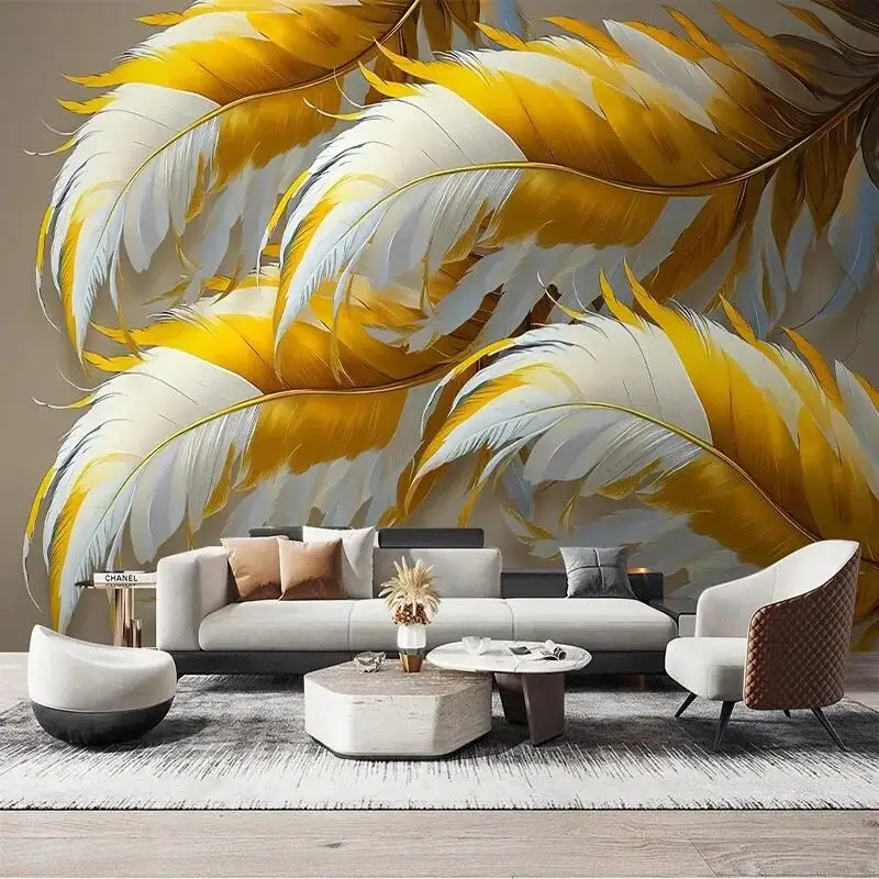 

Custom 3D Any Size Mural Wallpaper Light Luxury Simple Golden Feather TV Sofa Background Wall Papel De Parede Home Décor Tapety