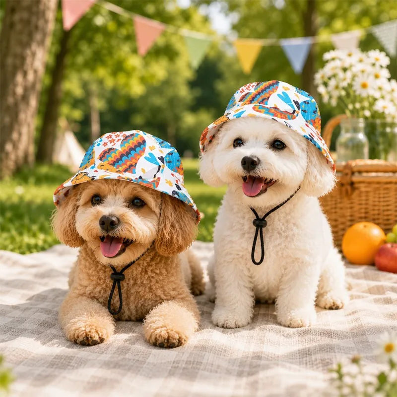 Summer Dog Fisherman Hat Adjustable Drawstring Ear Exposed Dogs Sun Hat Cotton Puppy Visor Cap for Outdoor Walking Pets Supplies