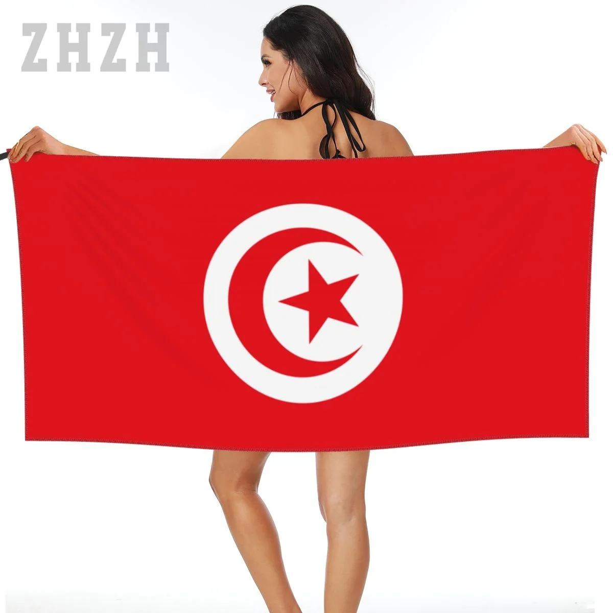 More Design Tunisia Flag Emblem Bath Towel Quick dry Microfiber Absorbing Soft Water Breathable Beach Swimming Bathroom