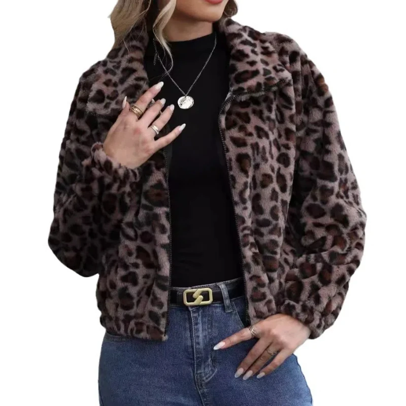 2024 Autumn Winter Leopard Jacket Women\'s Warm Faux Fur Coat Leisure Women Fur Jackets Thick Fluffy Luxury Outerwear