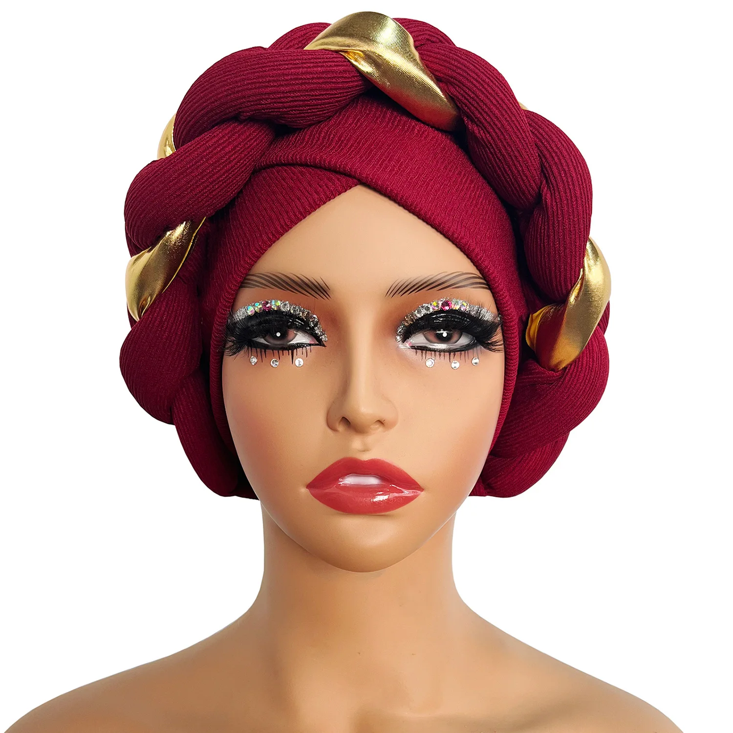 Elegante Turban Kappe Frauen Headwrap Motorhaube Afrikanische Dame Kopf Wraps Muslimischen Turbane Hut Abend Party Autogele Kopfbedeckung – Detail 3