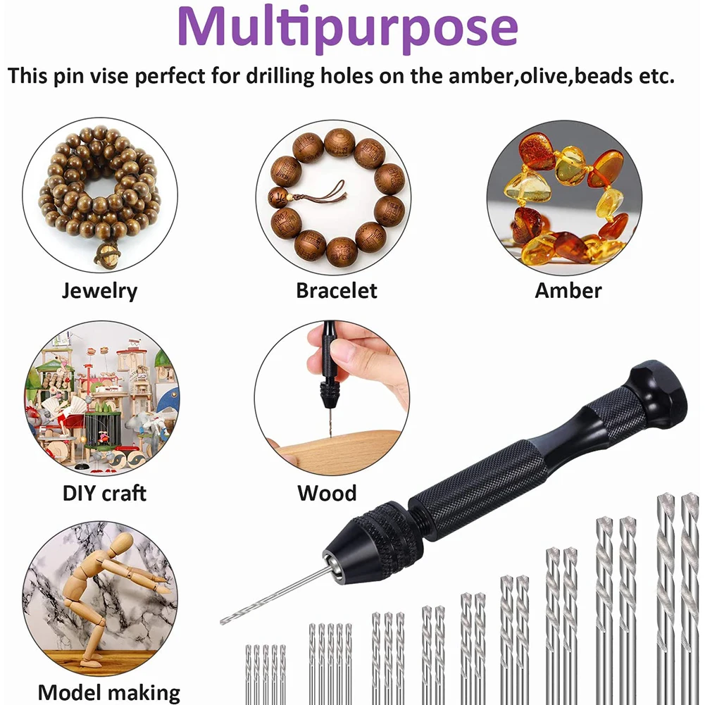 Mini Hand Drill with 30pcs Micro Twist Drill Bits, Manual Precision Hand Drilling Tool for Jewelry, Model & DIY Craft Making