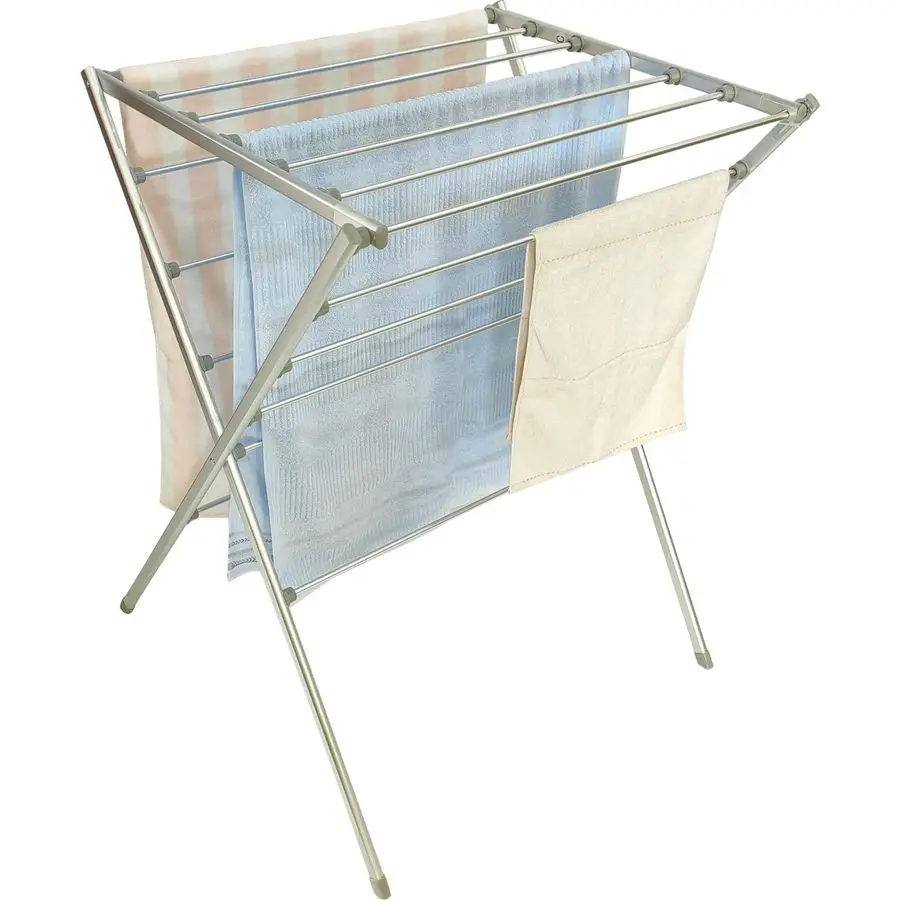 

Premium Aluminum Foldable Laundry Rack for Air Drying Clothing, Towels and Linens, Easy Assembly, Energy Saving, 12 Rails, Conve