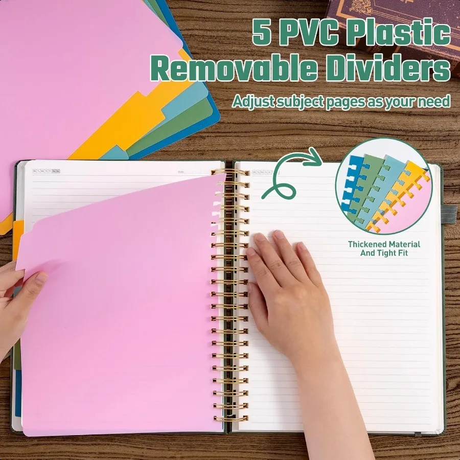 5 Subject Notebook College Ruled Hardcover Spiral Notebook 8.5 x 11 with 5 Removable Dividers 300 Pages 100GSM Large Spiral Not