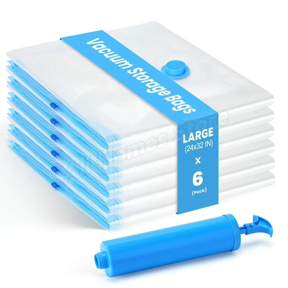 

6pcs Reusable Vacuum Bag and Pump Cover for Clothes Storing Large Compression Empty Bag Travel Accessories Storage Container